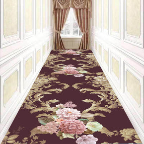 Brown Floral Modern Corridor Aisle Household Polyester Patterned Carpets Simple Rugs for Hall Dining Room Bedroom Living Room Office