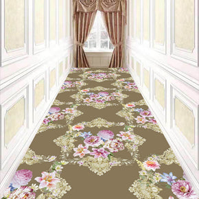 Green Pink Floral Modern Corridor Aisle Household Polyester Patterned Carpets Simple Rugs for Hall Dining Room Bedroom Living Room Office