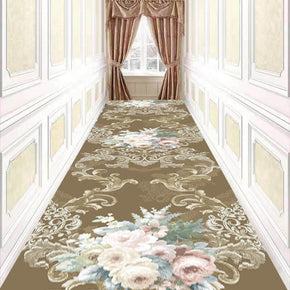 Modern Green Pink Floral Corridor Aisle Household Polyester Patterned Carpets Simple Rugs for Hall Dining Room Bedroom Living Room Office