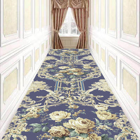 Modern Blue Floral Corridor Aisle Household Polyester Patterned Carpets Simple Rugs for Hall Dining Room Bedroom Living Room Office