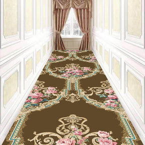 Modern Khaki Floral Corridor Aisle Household Polyester Patterned Carpets Simple Rugs for Hall Dining Room Bedroom Living Room Office