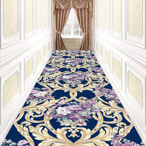 Modern Floral Blue Corridor Aisle Household Polyester Patterned Carpets Simple Rugs for Hall Dining Room Bedroom Living Room Office