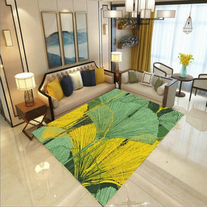 Modern Yellow Green Ginkgo Biloba Simple Pastoral Fresh Style Rugs Polyester Patterned Carpets for Hall Dining Room Bedroom Living Room Office