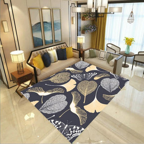 Modern Black Grey Ginkgo Biloba Simple Pastoral Fresh Style Rugs Polyester Patterned Carpets for Hall Dining Room Bedroom Living Room Office