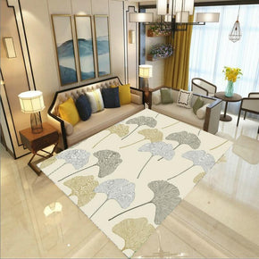 Modern Beige Ginkgo Biloba Simple Pastoral Fresh Style Rugs Polyester Patterned Carpets for Hall Dining Room Bedroom Living Room Office