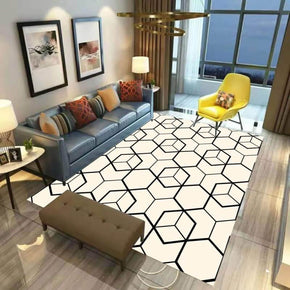 Modern White Geometry Hexagon Simple Polyester Patterned Carpets for Hall Dining Room Bedroom Living Room Office