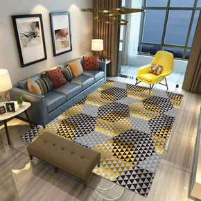 Modern Black Geometry Hexagon Simple Polyester Patterned Carpets for Hall Dining Room Bedroom Living Room Office