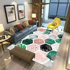 Pink Green Hexagon Modern Geometry Simple Polyester Patterned Carpets for Hall Dining Room Bedroom Living Room Office