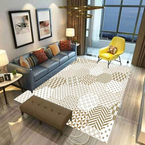 White Brown Simple Hexagon Modern Geometry Polyester Patterned Carpets for Hall Dining Room Bedroom Living Room Office