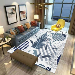 Grey Blue Leaves Simple Modern Polyester Patterned Carpets for Hall Dining Room Bedroom Living Room Office