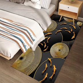 Modern Black Simplicity Polyester Rugs Patterned Bedside Carpets for Hall Dining Room Bedroom Living Room