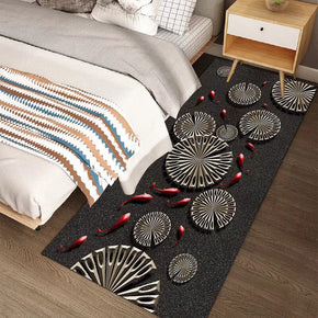 Modern Simplicity Black Polyester Rugs Patterned Bedside Carpets for Hall Dining Room Bedroom Living Room