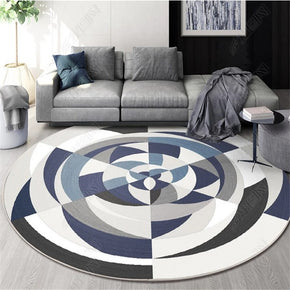 Three-color Splicing Geometric Figures Patterned Round Modern Rug for Living Room Bedroom Kitchen Hall