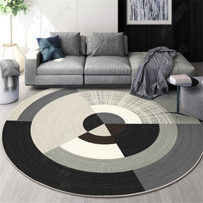 Black Grey Splicing Geometric Figures Patterned Round Modern Rug for Living Room Bedroom Kitchen Hall
