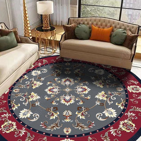 Red And Grey Print Patterned Round Modern Rug for Living Room Bedroom Kitchen Hall