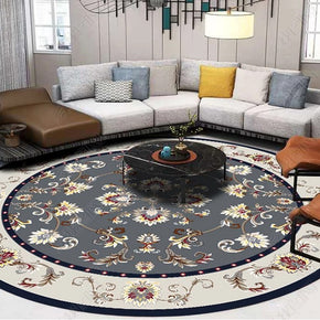 White And Grey Print Patterned Round Modern Rug for Living Room Bedroom Kitchen Hall