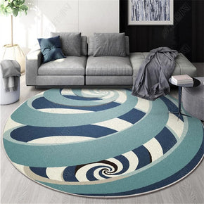 Blue And White Rotation Graphics Patterned Round Modern Rug for Living Room Bedroom Kitchen Hall