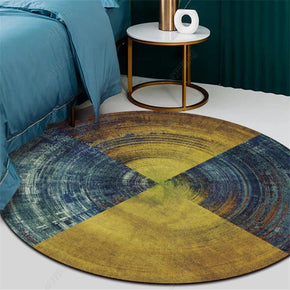 Blue Yellow Patterned Round Modern Rug for Living Room Bedroom Kitchen Hall