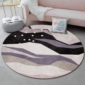 Black And Purple Irregular Lines Pattern Round Modern Rug for Living Room Bedroom Kitchen Hall