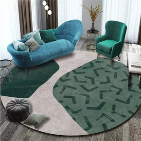 Green Color Blocks Pattern Round Modern Rug for Living Room Bedroom Kitchen Hall