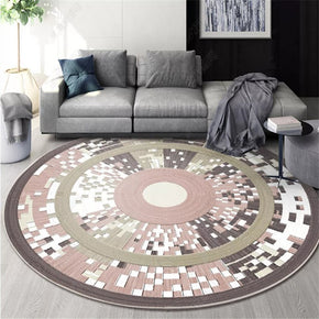 Three-color Small Square Pattern Round Modern Rug for Living Room Bedroom Kitchen Hall