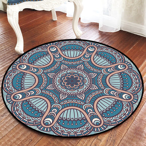 Pretty Blue Grey Printed Patterned Round Modern Rug for Living Room Bedroom Kitchen Hall