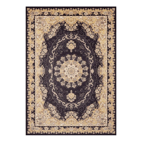 Black Traditional Plush Vintage Area Rugs Floor Mat for Living Room Hall Office