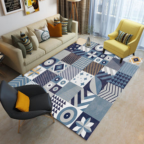 Blue Geometric Pattern Rugs for Bedroom Living room