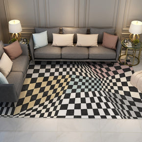 3D Visual Three-color Grid Abstract Modern Carpets for the Living Room Hall