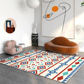 Red Blue Geometric Rug Bedroom Living Room Sofa Floor Mat