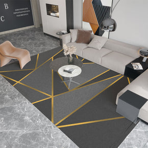 Black Geometric Gold Line Rugs for Living Room Dining Room Bedroom Hall