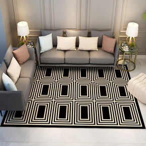 Black Geometric Square Carpets Area Rugs for Living Room Bedroom Hall