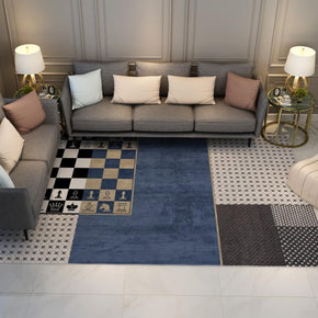 Blue-gray Chess Pattern Geometric Rugs for Living Room Dining Room Bedroom Hall