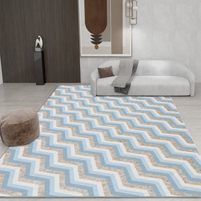 Blue and White Geometric Striped Rugs for Living Room Dining Room Bedroom Hall