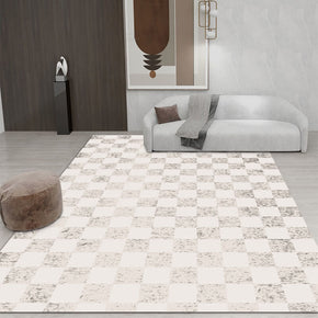 Beige Small Checkered Geometric Rugs for Living Room Dining Room Bedroom Hall