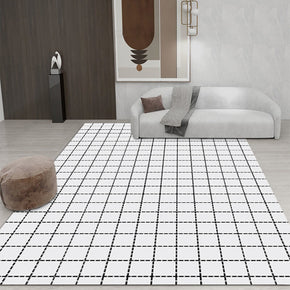 Simple White Checkered Geometric Rugs for Living Room Dining Room Bedroom Hall