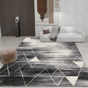 Black Diamond Shape Geometric Rugs for Living Room Dining Room Bedroom Hall