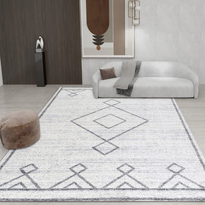 Simple White Diamond Shape Geometric Rugs for Living Room Dining Room Bedroom Hall