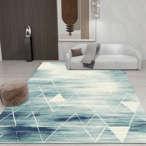 Blue Green Diamond Shape Geometric Rugs for Living Room Dining Room Bedroom Hall