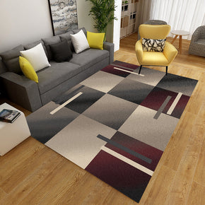 Red Gray Square Pattern Geometric Rugs for Living Room Dining Room Bedroom Hall