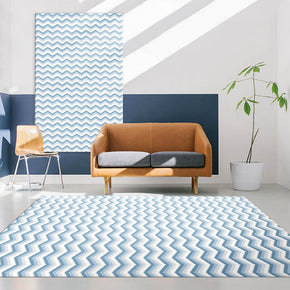 Blue and White Wavy Striped Rugs for Living Room Dining Room Bedroom