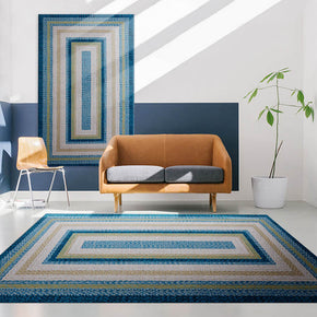 Light Blue Square Pattern Geometric Rugs for Living Room Dining Room Bedroom
