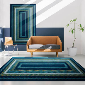 Dark Blue Square Pattern Geometric Rugs for Living Room Dining Room Bedroom