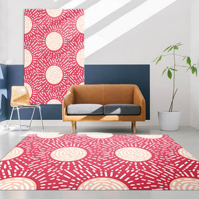 Red Sun Pattern Rugs for Living Room Dining Room Bedroom