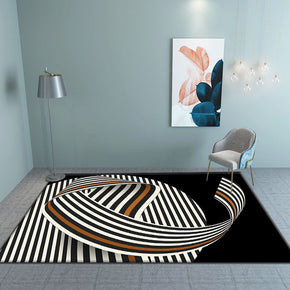 Black Abstract Striped Printed Floor Mat Carpet for Living Room Dining Room Bedroom Hall