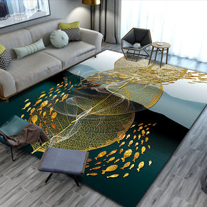 Golden Leaves and Fishes Floor Mat Carpet for Living Room Dining Room Bedroom Hall