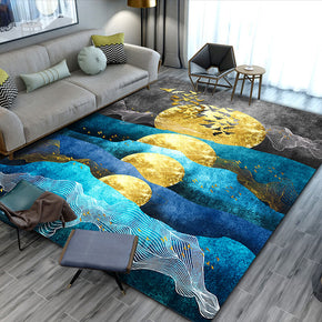 Modern Blue Gold Carpet Floor Mat for Living Room Dining Room Bedroom Hall