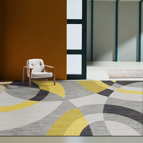 Gray Yellow Semi Circle Geometric Rugs for Living Room Dining Room Bedroom