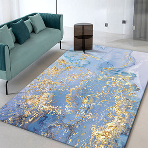 Light Blue and Gold Abstract Area Carpet Printing Floor Mat for Living Room Dining Room Bedroom