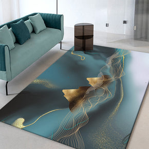 Ink-splattered Green Abstract Area Carpet Printing Floor Mat for Living Room Dining Room Bedroom